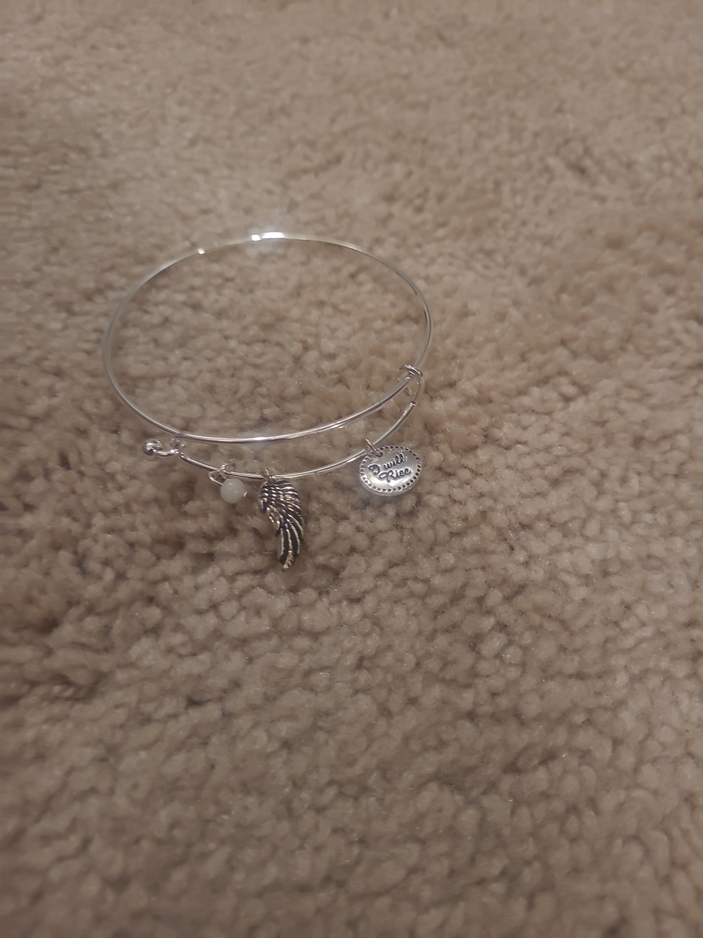 Avon "I Will Rise" Precious Charm Bead Silver Wing Bangle Inspirational Bracelet